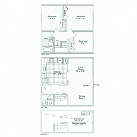 Floor plan for 3 beds, 1.5 baths, 1120 sqft