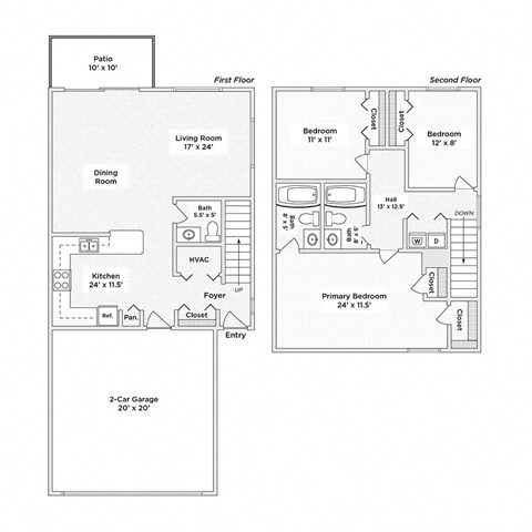 Floor plan for 3 beds, 2.5 baths, 1535 sqft