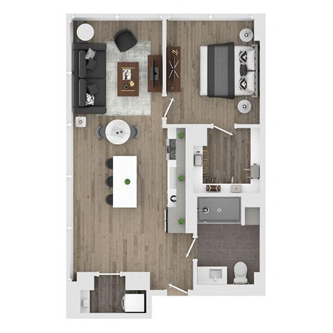 Floor plan for 1 bed, 1 bath, 772 sqft