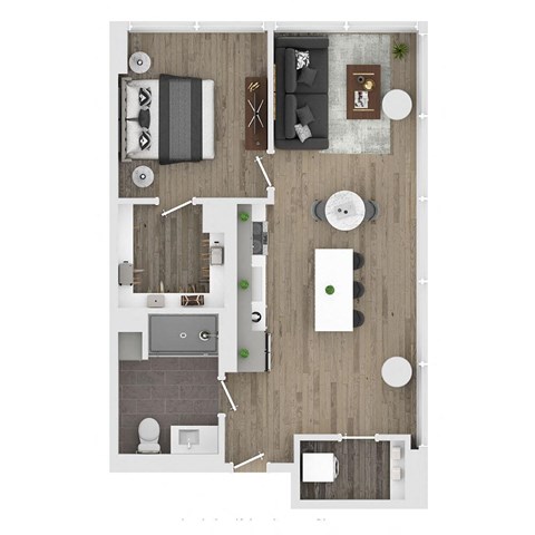 Floor plan for 1 bed, 1 bath, 776 sqft
