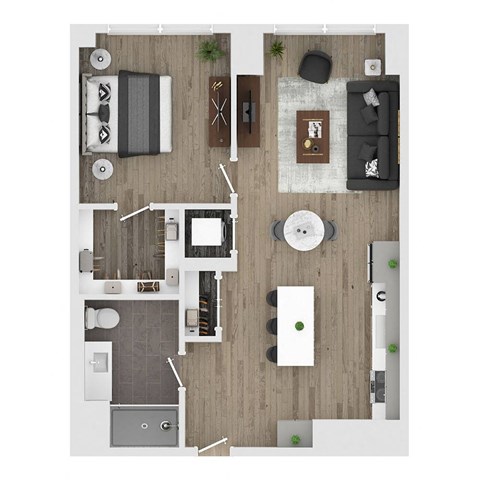 Floor plan for 1 bed, 1 bath, 700 sqft