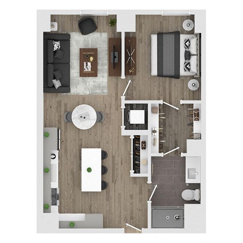 Floor plan for 1 bed, 1 bath, 738 sqft