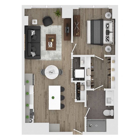 Floor plan for 1 bed, 1 bath, 738 sqft