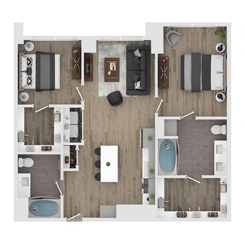 Floor plan for 2 beds, 2 baths, 1108 sqft