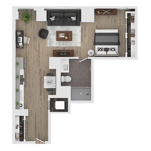 Floor plan for studio, 1 bath, 658 sqft