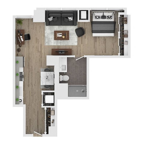 Floor plan for studio, 1 bath, 662 sqft