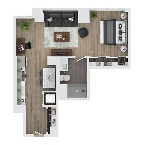 Floor plan for studio, 1 bath, 662 sqft
