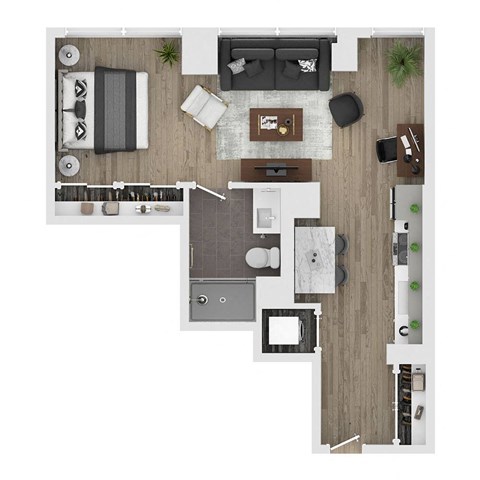 Floor plan for studio, 1 bath, 666 sqft