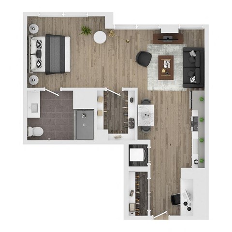 Floor plan for studio, 1 bath, 682 sqft