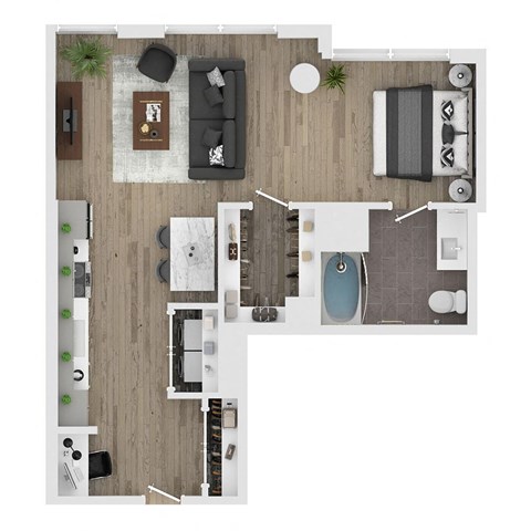 Floor plan for studio, 1 bath, 717 sqft