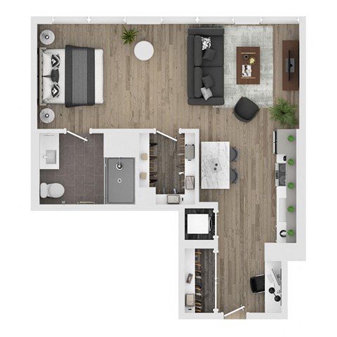 Floor plan for studio, 1 bath, 725 sqft