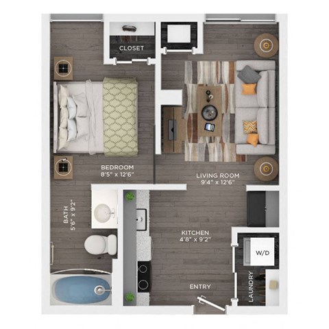 Floor plan for studio, 1 bath, 442 sqft