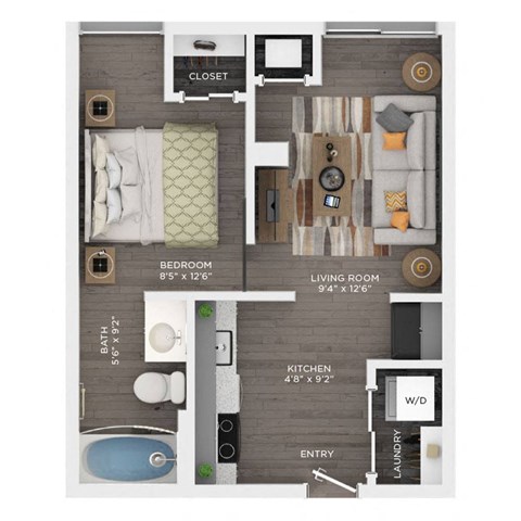 Floor plan for studio, 1 bath, 442 sqft