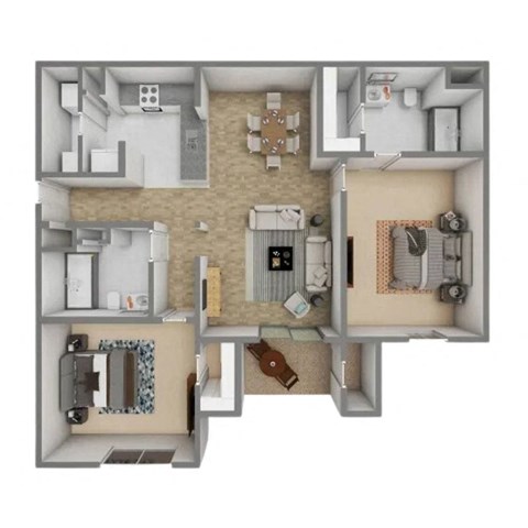 Floor plan for 2 beds, 2 baths, 1080 sqft