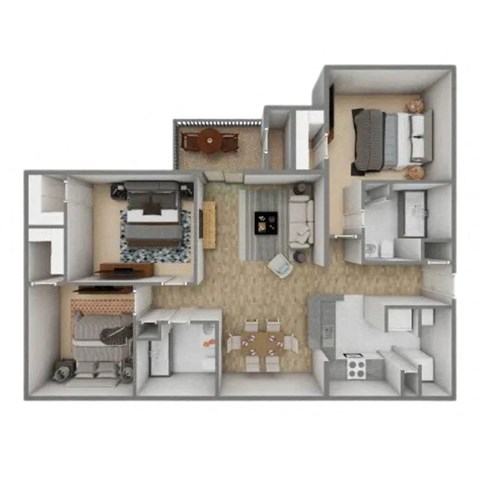 Floor plan for 3 beds, 2 baths, 1200 sqft