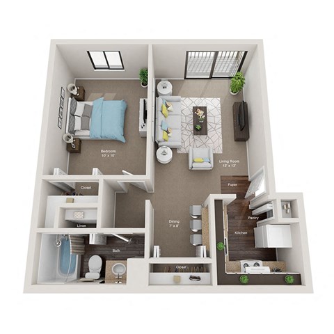 Floor plan for 1 bed, 1 bath, 700 sqft
