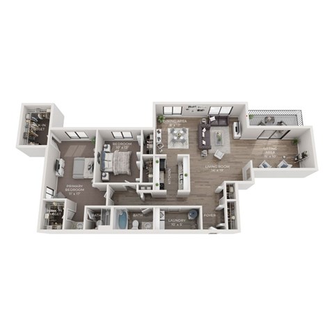 Floor plan for 2 beds, 2 baths, 1500 sqft
