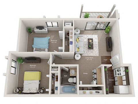 Floor plan for 2 beds, 1 bath, 800 sqft