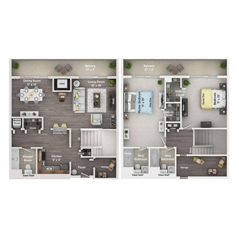 Floor plan for 2 beds, 2 baths, 1500 sqft