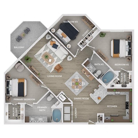 Floor plan for 3 beds, 2 baths, 1413 sqft