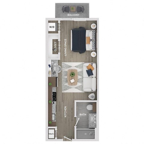 Floor plan for studio, 1 bath, 462 sqft
