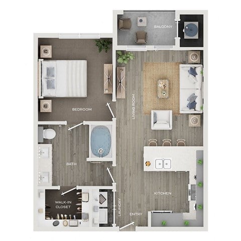 Floor plan for 1 bed, 1 bath, 720 sqft