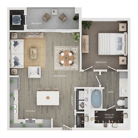 Floor plan for 1 bed, 1 bath, 780 sqft