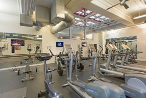 Chicago apartment for rent - a gym with weights and cardio equipment and a tv