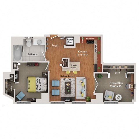 Floor plan for 2 beds, 1 bath, 760 sqft