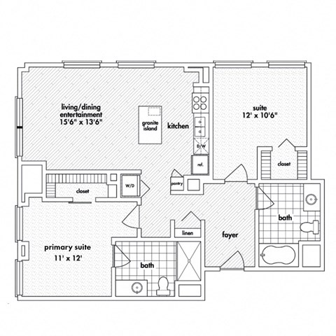 Floor plan for 2 beds, 2 baths, 1155 sqft