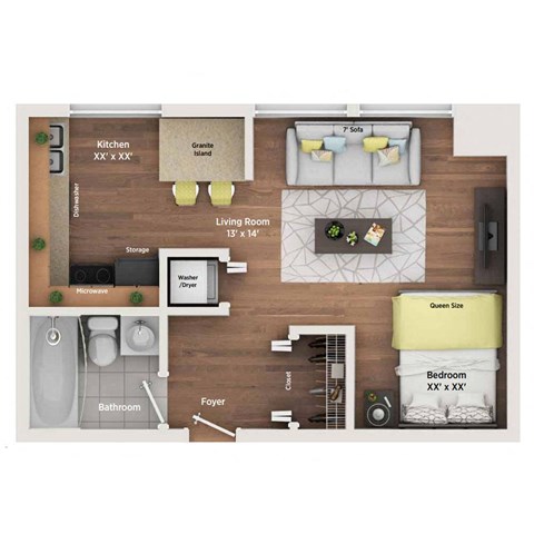Floor plan for studio, 1 bath, 500 sqft