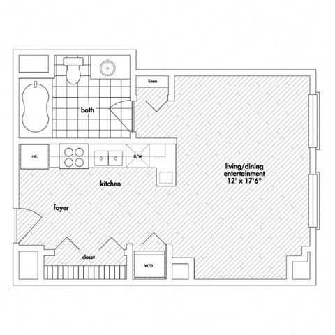 Floor plan for studio, 1 bath, 525 sqft