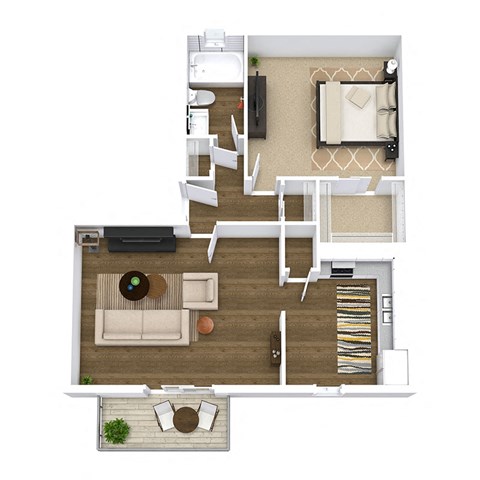 Floor plan for 1 bed, 1 bath, 725 sqft