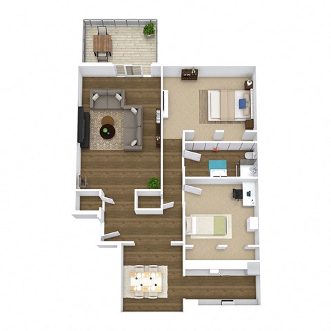 Floor plan for 2 beds, 1 bath, 1040 sqft