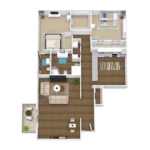 Floor plan for 2 beds, 2 baths, 1265 sqft