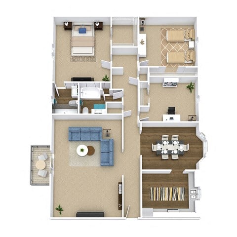 Floor plan for 3 beds, 2 baths, 1525 sqft
