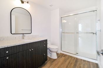 Walk-in shower with glass door*