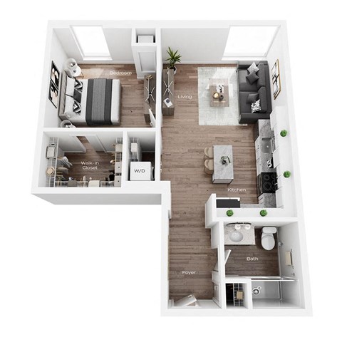 Floor plan for 1 bed, 1 bath, 707 sqft