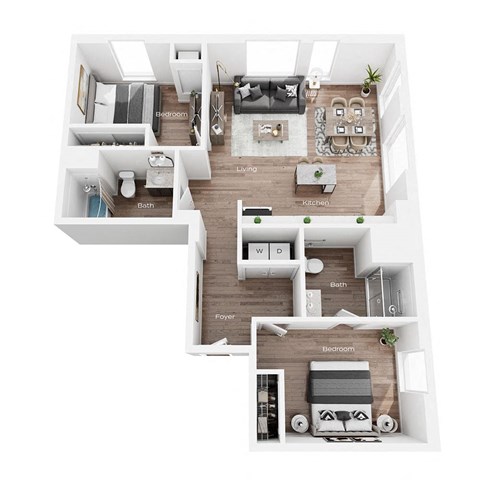 Floor plan for 2 beds, 2 baths, 1059 sqft