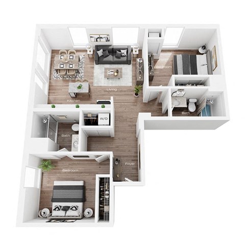 Floor plan for 2 beds, 2 baths, 1101 sqft