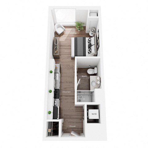Floor plan for studio, 1 bath, 401 sqft