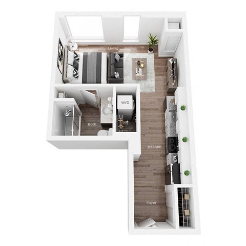 Floor plan for studio, 1 bath, 492 sqft