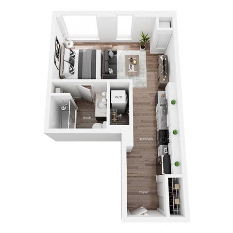 Floor plan for studio, 1 bath, 492 sqft