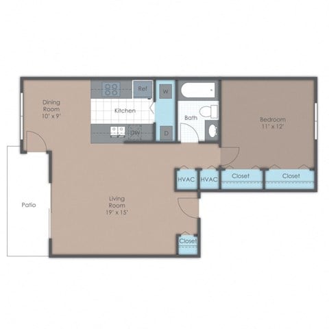 Floor plan for 1 bed, 1 bath, 786 sqft