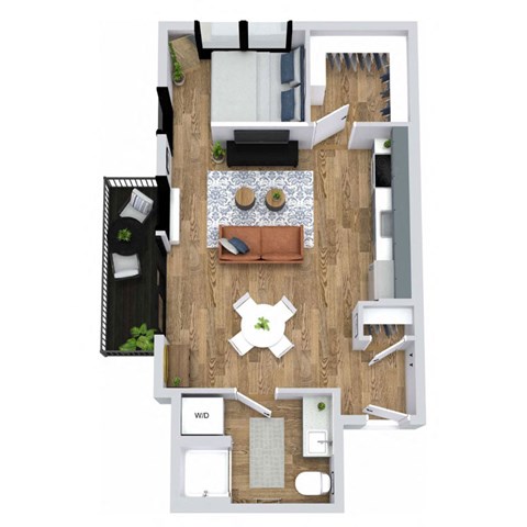 Floor plan for 1 bed, 1 bath, 535 sqft