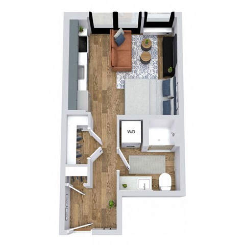Floor plan for studio, 1 bath, 352 sqft