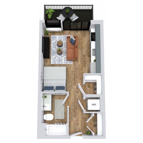 Floor plan for studio, 1 bath, 395 sqft