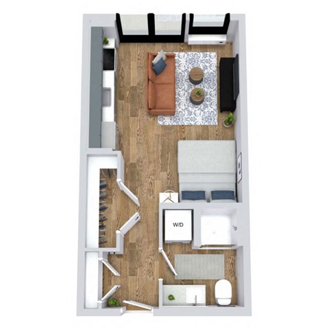 Floor plan for studio, 1 bath, 396 sqft