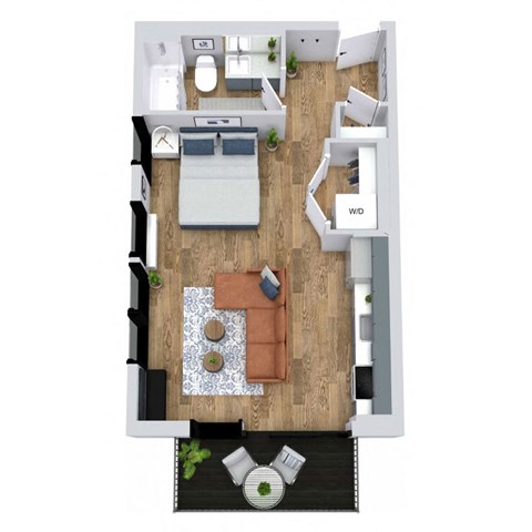 Floor plan for studio, 1 bath, 466 sqft