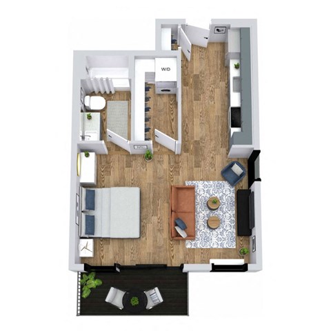 Floor plan for studio, 1 bath, 497 sqft